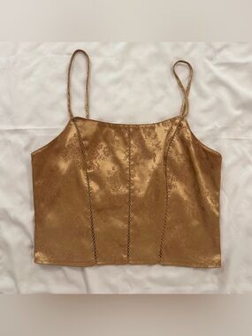 Vintage Victoria’s Secret Gold Floral Jacquard Corset Cami Top Satin - Medium
